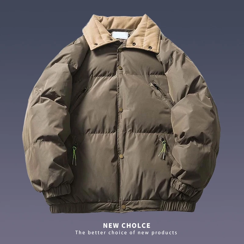 

Men Japanese Vintage Warm Parkas Harajuku Solid Turn-down Collar Coat Causal Loose Unisex Thicked Bread Jacket 2022 Winter Khaki