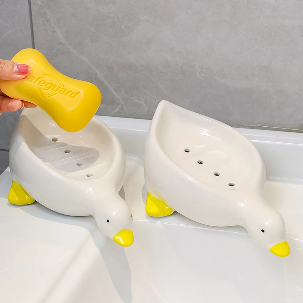 Soap Dish Self Draining Soap Holder Cute Duck Shape Soap Rack for