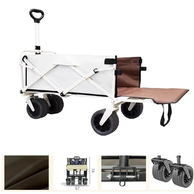 

Outdoor Camping Cart Picnic Pull Carts Portable Foldable Large Capacity Multifunctional Adjustable Handcart Beach Garden Wagon