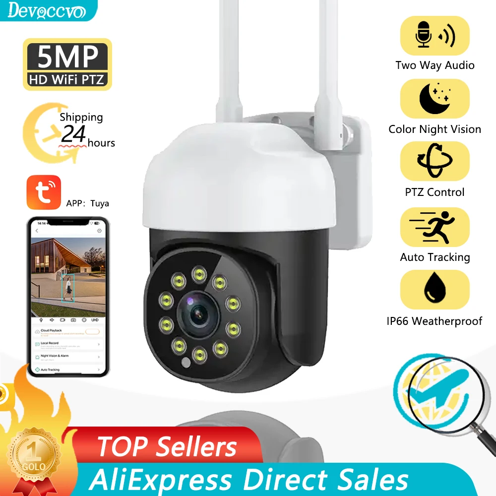 

5MP Outdoor WIFI PTZ Camera Wireless Outdoor Color Night Vision 2-Way Audio Security CCTV Surveillance IP Camera Tuya Smart Life