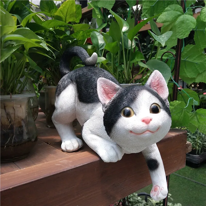 

Полимерная поделка, искусственная скульптура животного, черно-белые Коты, котенок, сад, милая кошка, уличные украшения, декоративные фигурки