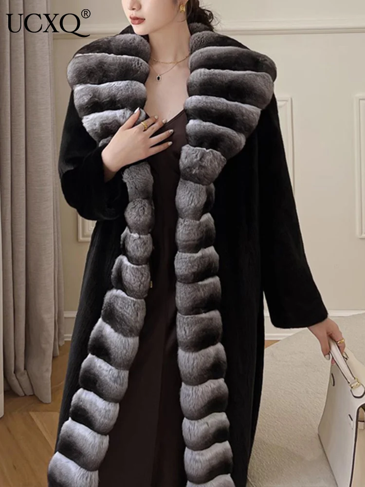 

UCXQ Temperament Contrast Color Patchwork Warm Poncho Shawl Faux Fur Coats Women's Casual Thick Overcoat 2023 Autumn New 23A4202