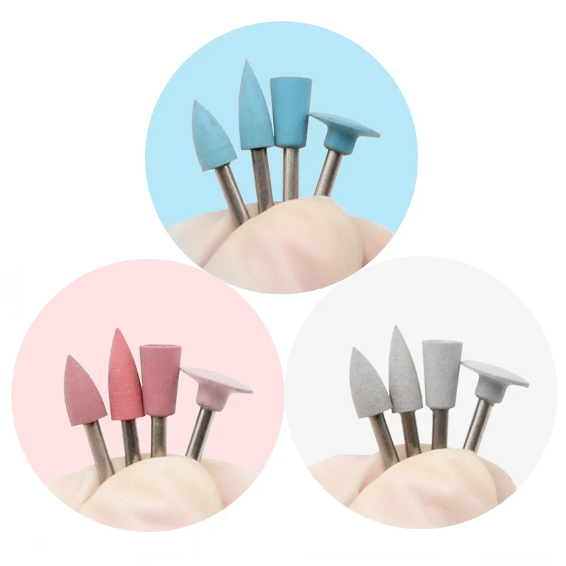 

4pcs Dental Rubber Polishing Grinding Heads for Low-speed Machine Resin Polishing Kit Teeth Light Curing Polisher Materials