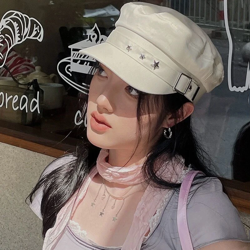 Retro Pittore Donne Nero Stella Cappello Militare Marinaio Capitano Flat Top Caps Primavera Autunno Artista Britannico Giornale Berretti_voghion.com