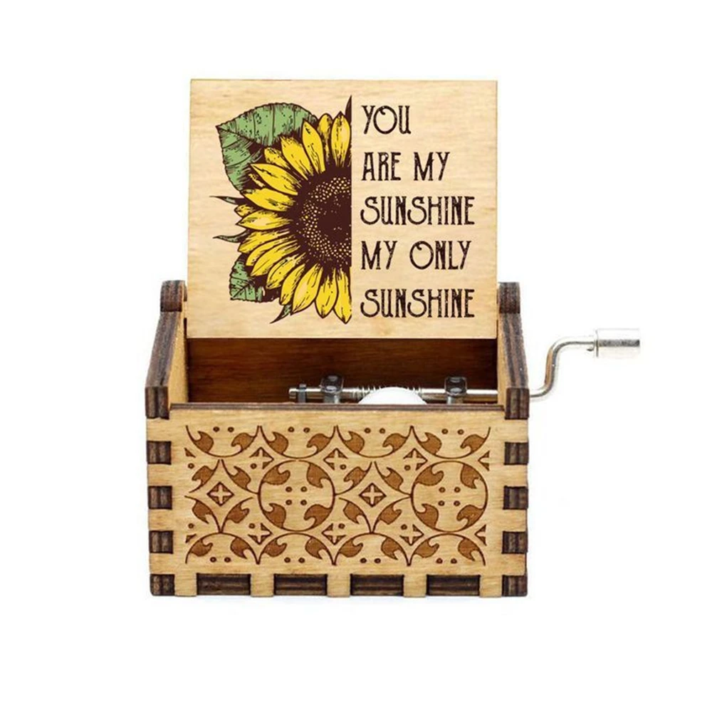You Are My Sunshine Music Box, Wooden Carving Color Printing Hand Crank Music Box, Birthday Presents, Valentine's Day Gifts 5