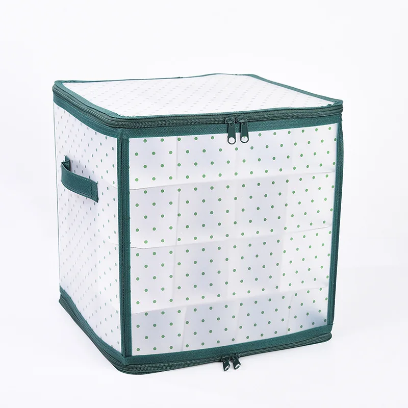 Green Speckle Christmas Ball Storage Box 64-Compartment Christmas Ornament Storage Organizer Handles