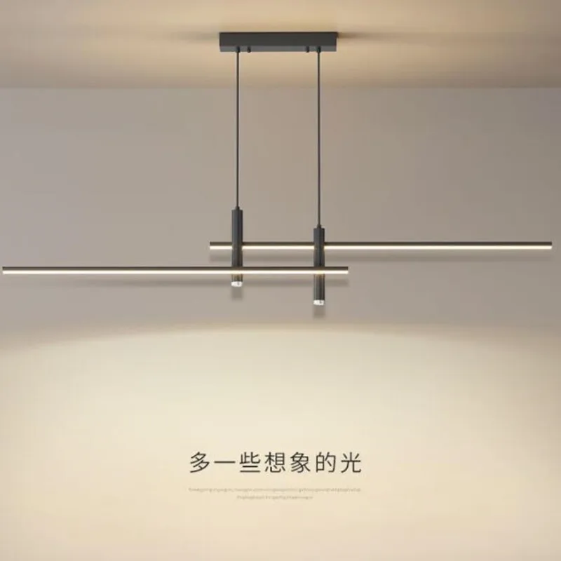 

Dining room chandelier simple modern minimalist lines Nordic Dining table light creative bar counter long strip designer lamps