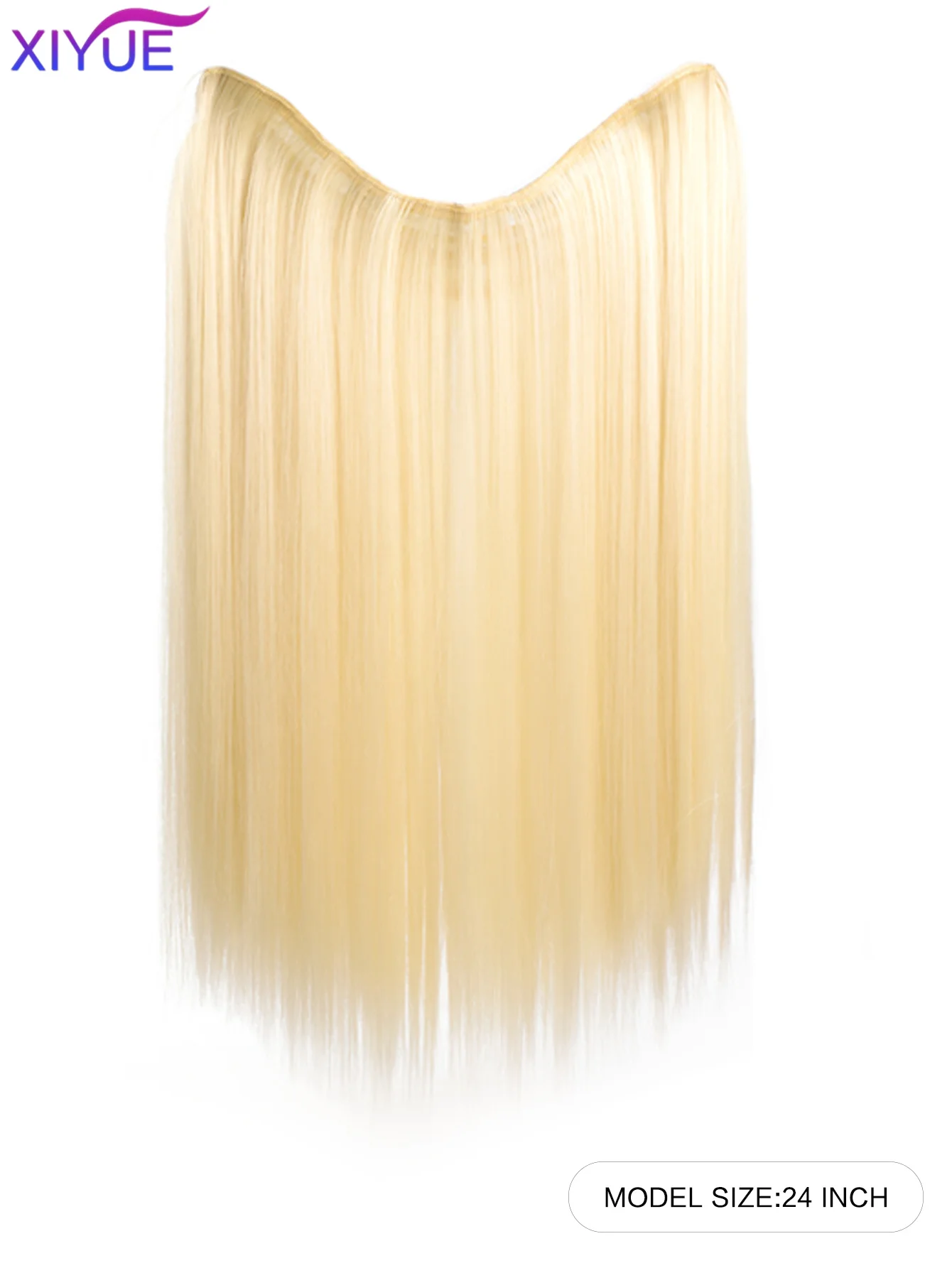 XIYUE Synthetic Long Straight U-Shaped Half Head Wig for Women Black Brown Clips in Hair Extension Natural Fake Hairpieces