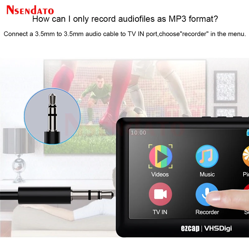 Ezcap180 AV Recorder Video Audio Capture Box Analog to Digital Converter For Hi8 VHS VCR's Camcorder DVD TF Card U Disk 4.3 Inch