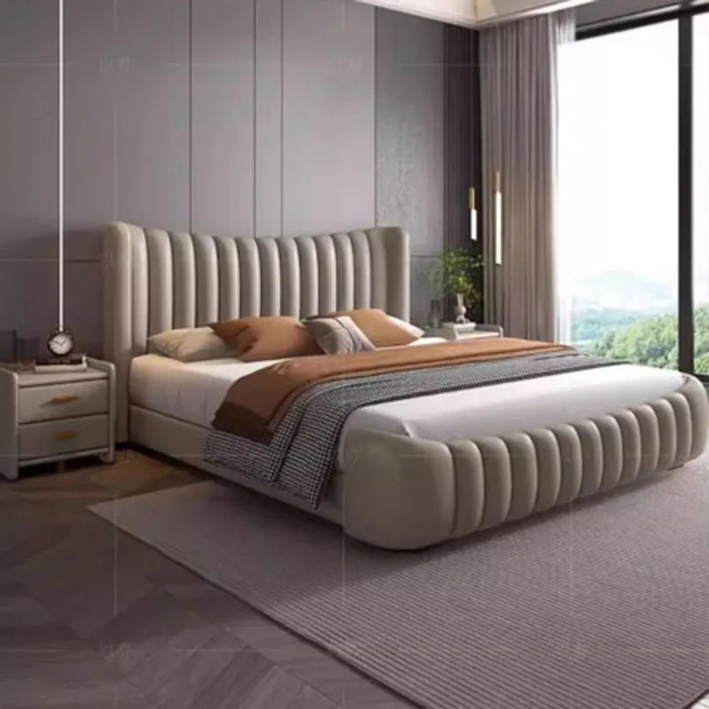 

High European Double Bed Designer Luxury Leather Queen Bedroom Twin Bed Frame Modern Storage Camas De Casal Bedroom Furniture