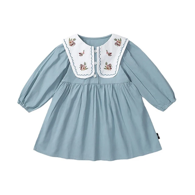 Entzückendes Mädchenkleid mit Umlegekragen & Blumenstickerei