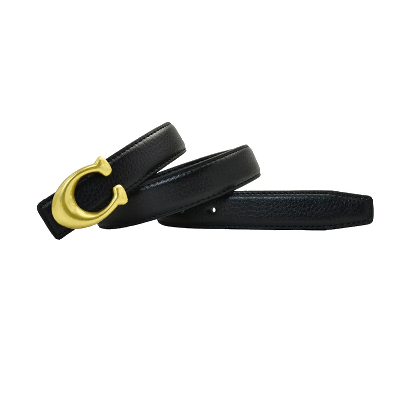 Western Women Leather Belt Retro Alloy Letter Smooth C Buckle Black Red White Versatile Jeans Leather Strap