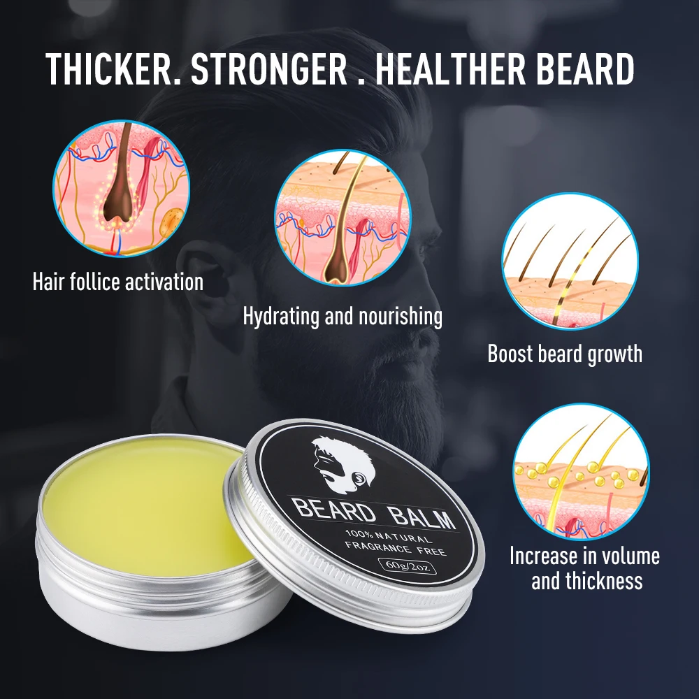 Natural Men's Beard Care Cream Plant Dense Tough Beard Balm Moisturizing Smooth Lubrication Grooming Cream Care 60g