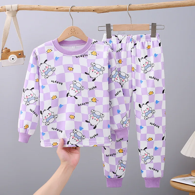 New Children's Pajamas Girls' Autumn Clothes, Autumn Pants Baby Home Clothing Underwear Boys' Plush and Thick Insulation Set