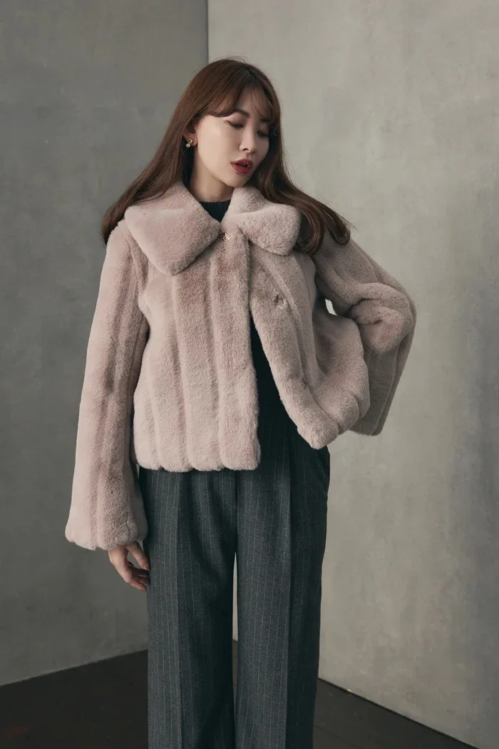 Commute Style Long Sleeve Lapel Single Breasted Women's Faux Fur Coat Autumn Winter Warm Elegant Fashion Short Faux Fur Coat