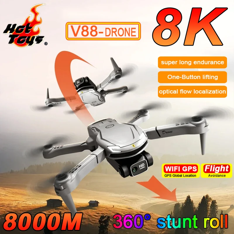 

Hot Toys V88 Drone 8K 5G GPS Professional HD Aerial Photography 2 Camera Obstacle Remote Foldable Aircraft for Adult Child Toys