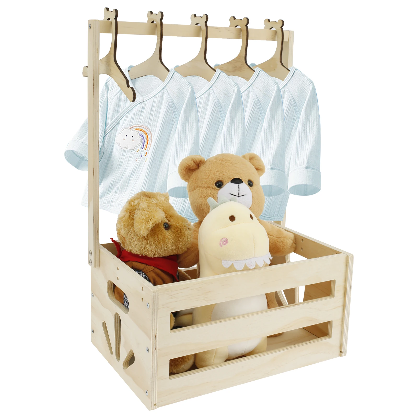Wood Baby Shower Storage Basket Baby Toys Storage Crate with Handle Decorat Multipurpose Gift Basket for Boys Girls New Parents 4
