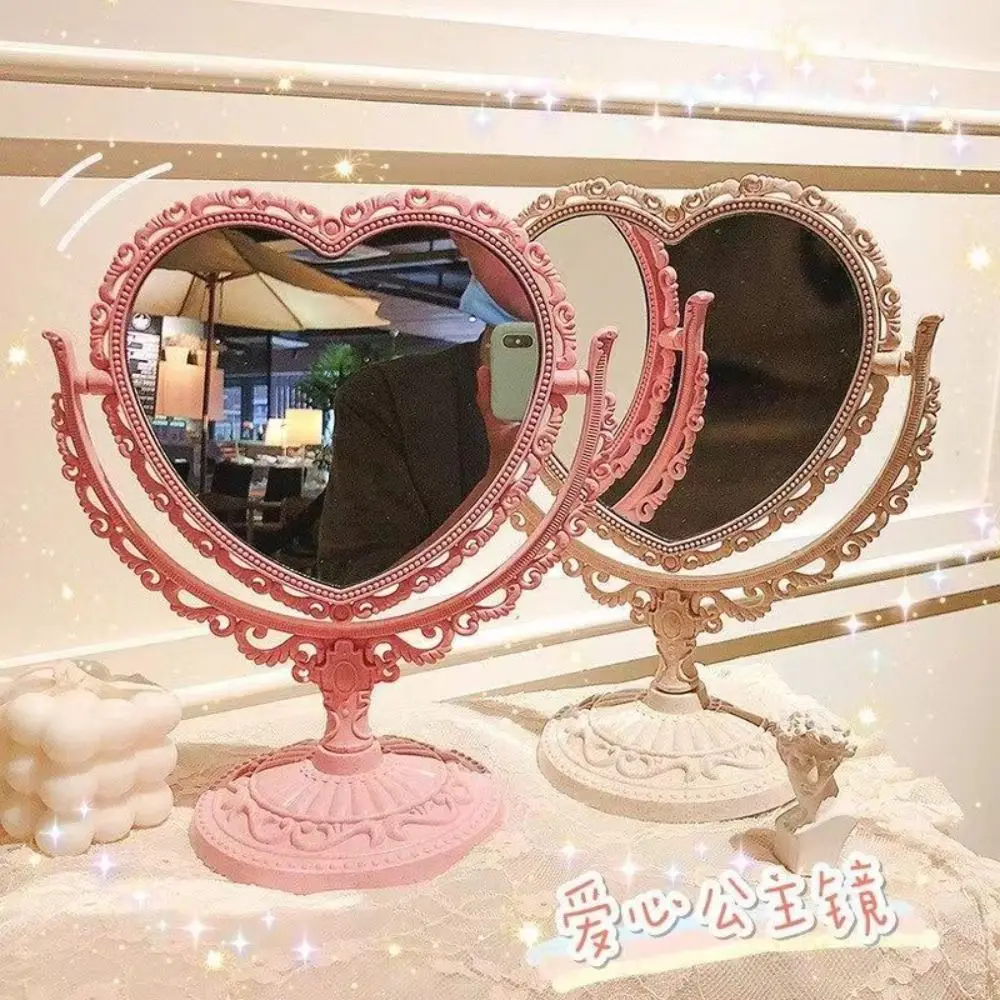

Oval Double-Sided Makeup Mirror Heart-Shaped European-Style Retro Dressing Mirror Girl Heart High Definition Cosmetic Mirror
