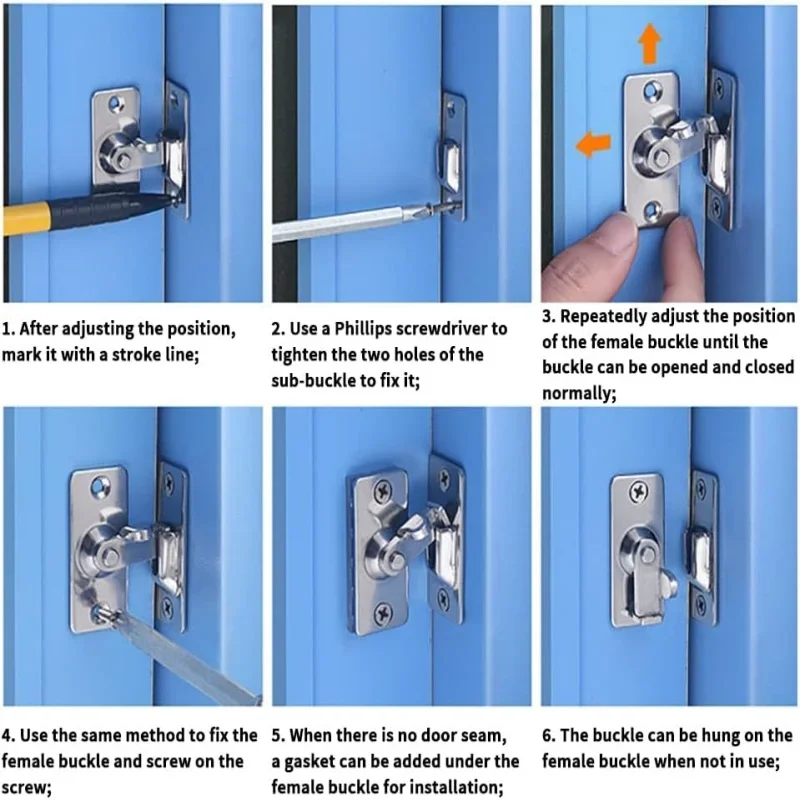 Stainless Steel Door Lock Latch 90 Degree Locking Privacy Lock Sliding barn Door Latch Right Angle Clasp cam