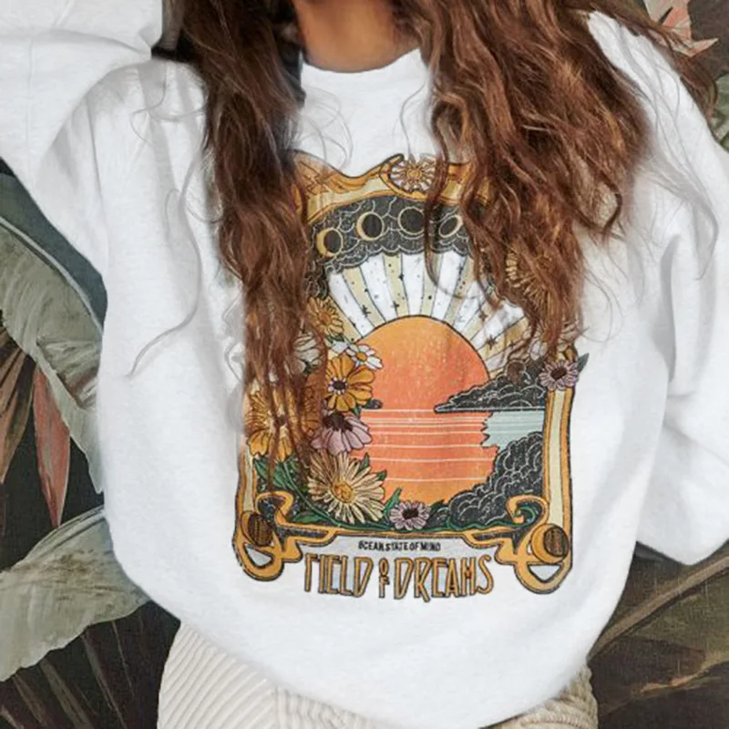 

Knitted Crewneck Printed Long-Sleeved Hoodie Women Ins Europe and The United States Spring and Autumn Loose Casual Hoodie