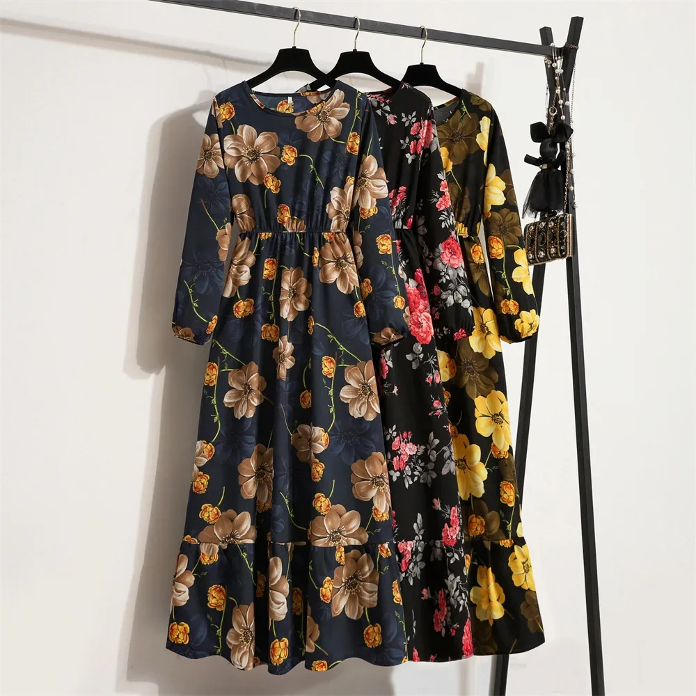 

Spring Summer Female Solid Full Sleeve O-neck Casual Dress Women Bohe Party Long Dress Women Muslim Maxi Dresses Dropshipping