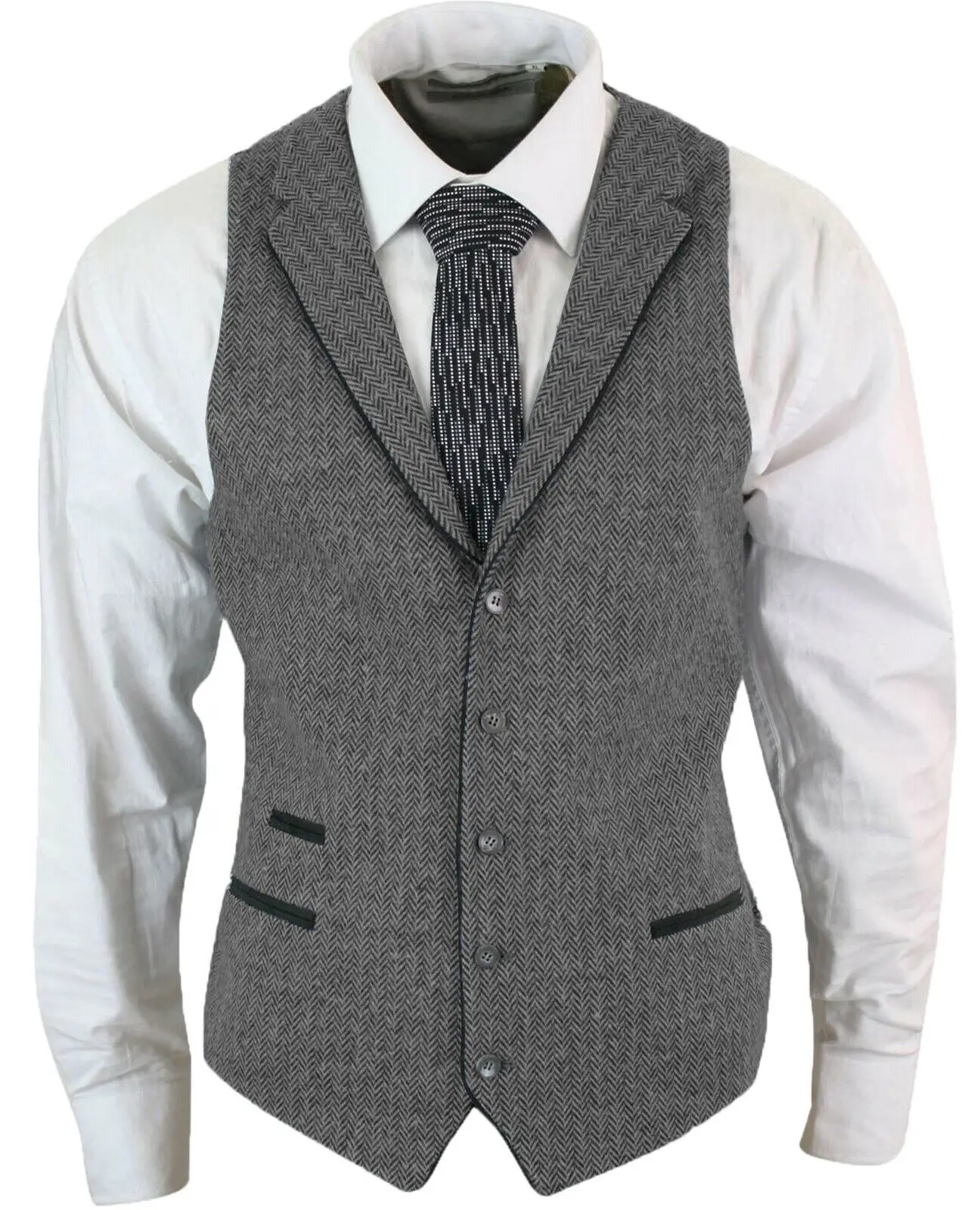 Men's Herringbone Vest, Sleeveless Jacket, Single Breasted, Casual Waistcoat, Wedding Party Gilets, Slim Fit, Steampunk