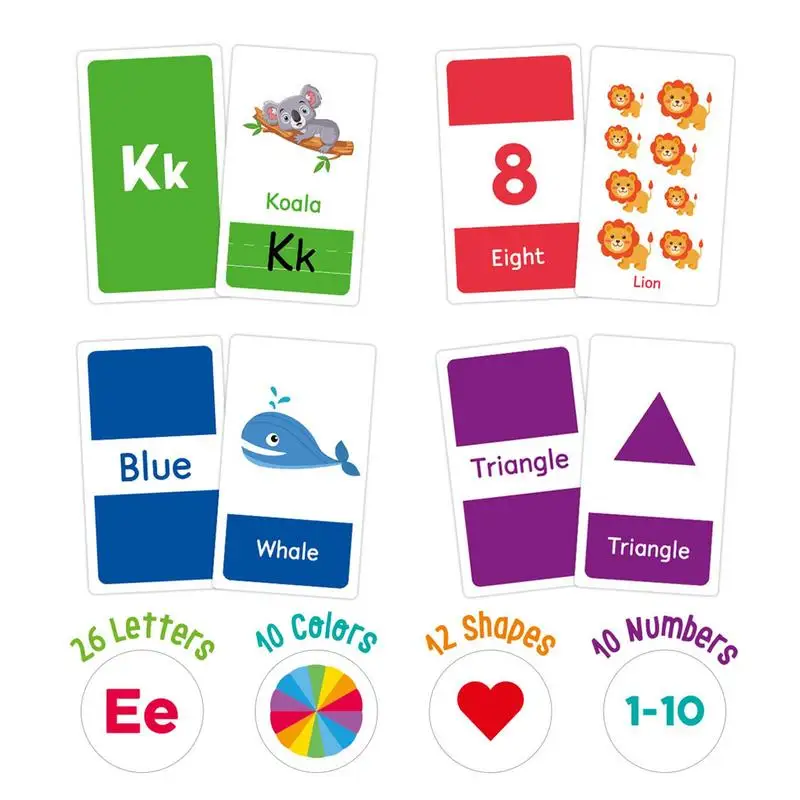 58pcs/set ABC Alphabet Letter Number Shape Color Early Education Baby Learning Cards Flashcards Games Puzzles For Kids Gifts 2