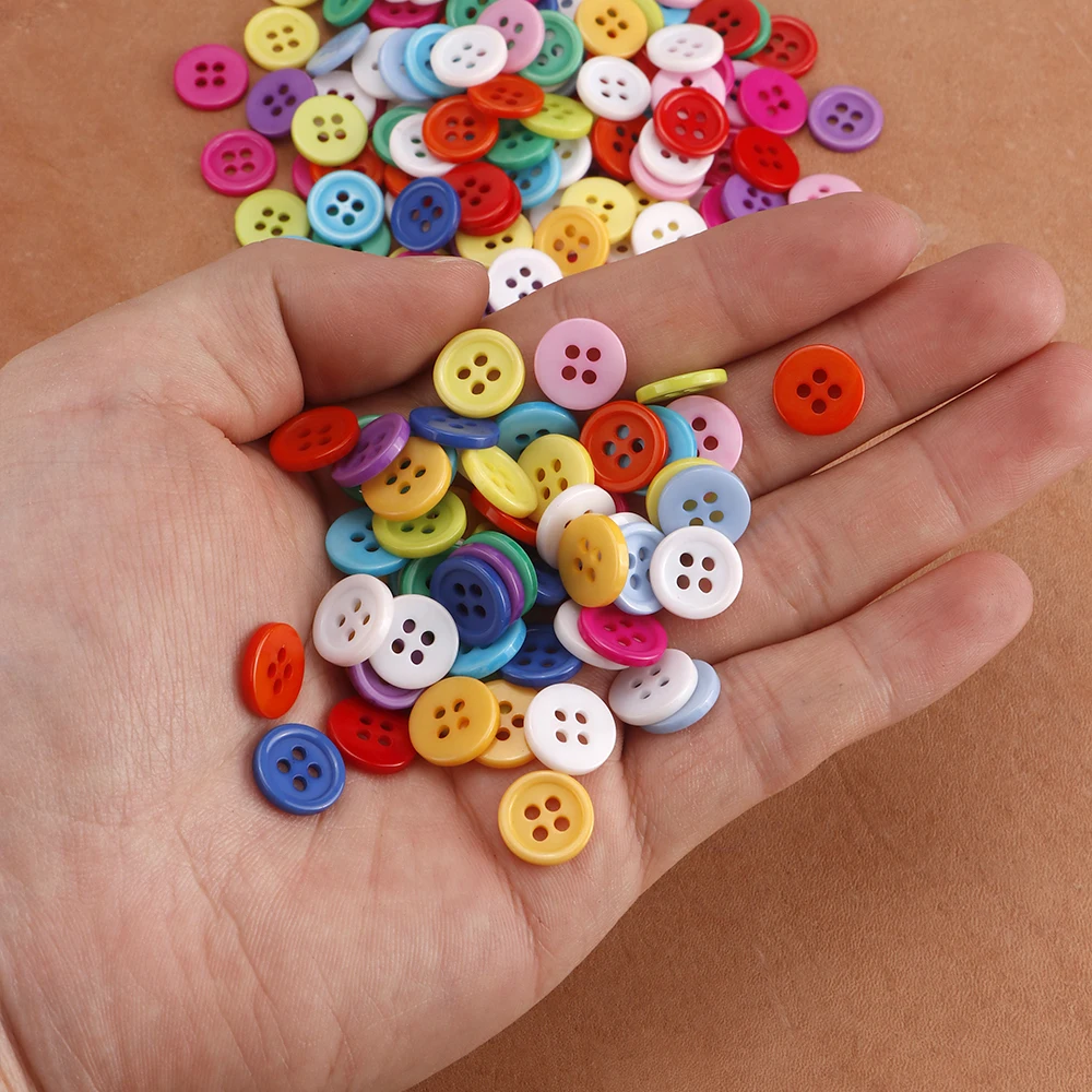 200Pcs Round Buttons Mixed Color Set for Crafts Sewing DIY Manual Button Painting DIY Handmade Ornament Buttons 9/11mm - 4 Holes 2