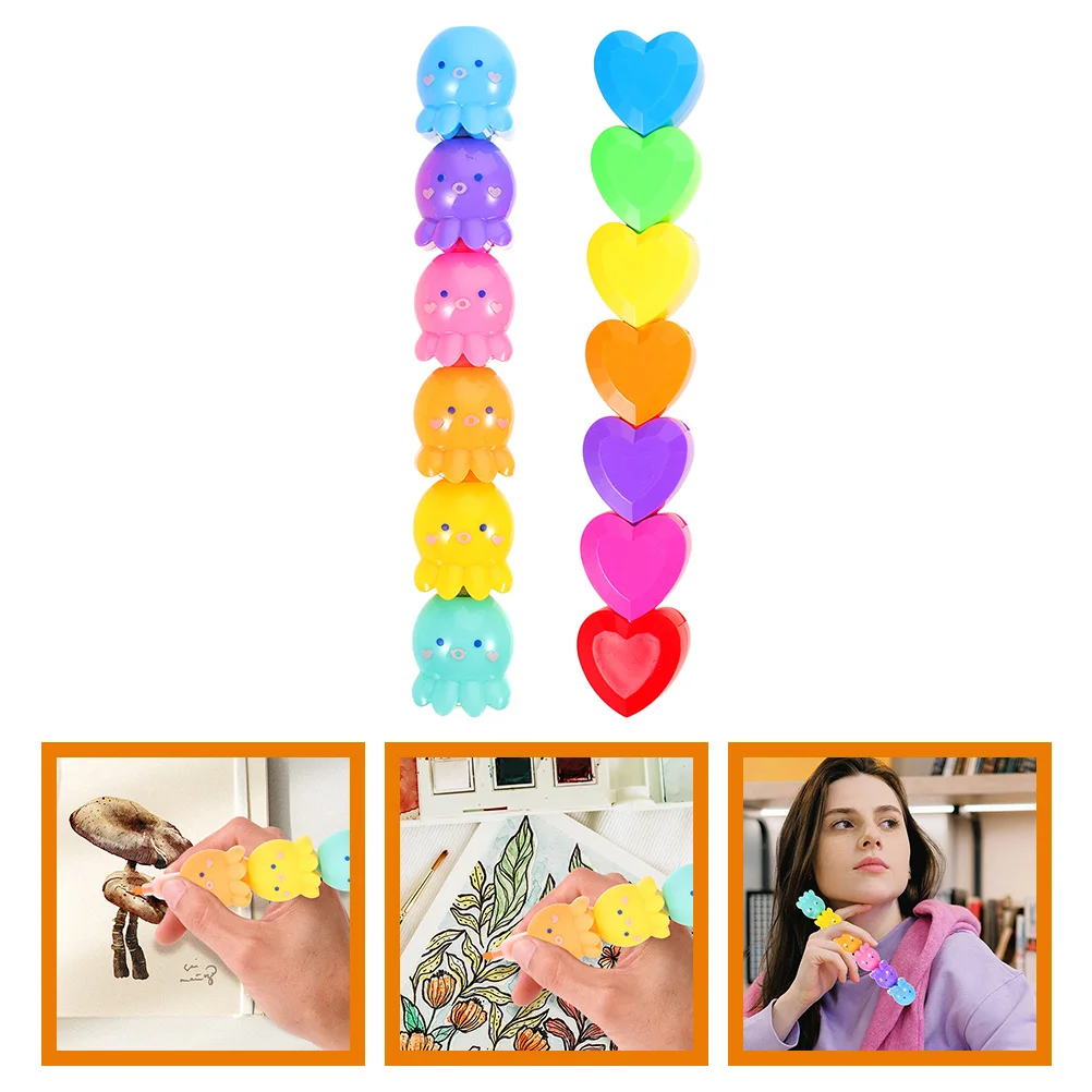 

2Pcs Stackable Octopus Highlighter Cute Highlighter Students Marker Pen Office Accessory