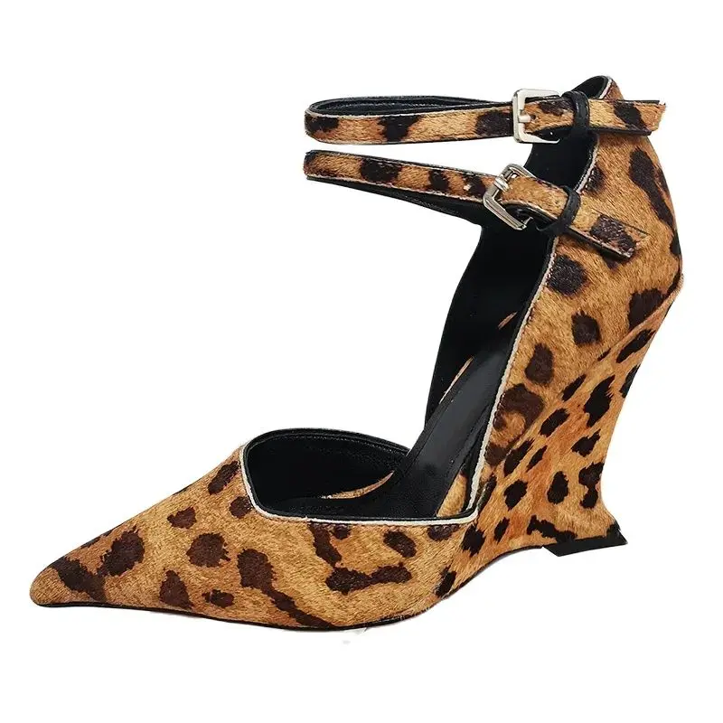 

Сандалии женские кожаные на танкетке, дизайнерские босоножки с острым носком, классические туфли-лодочки, ремешок на щиколотке, гладиаторы, лето