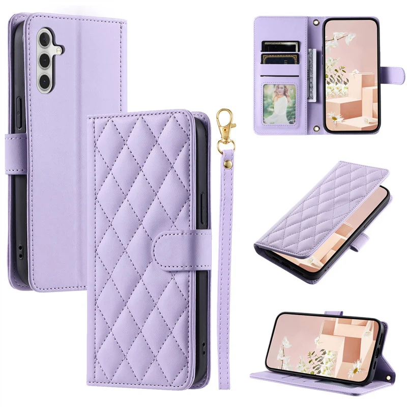 thumbnail image 1 of Funda de cuero a cuadros para Samsung Galaxy A55, A54, A53, A52, A35, A34, A25, A24, A23, A14, A15, A12, A16, 5G, con ranura para tarjetas, 1 of 5