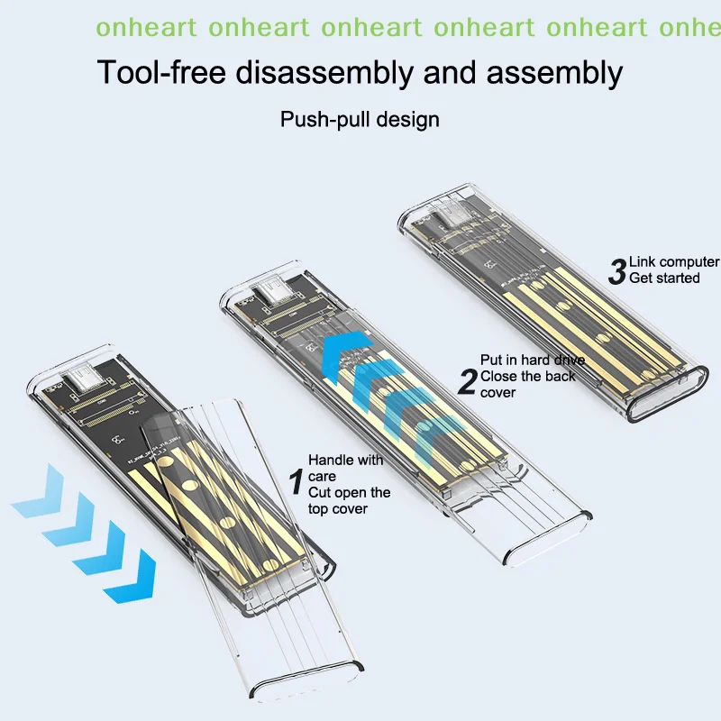 M.2 NVME PCIe NGFF SATA 프로토콜 케이스 투명 USB 타입 C 10Gbps PCI-E 투명 외장 하드 디스크 박스 케이스 (노트북/휴대폰용)