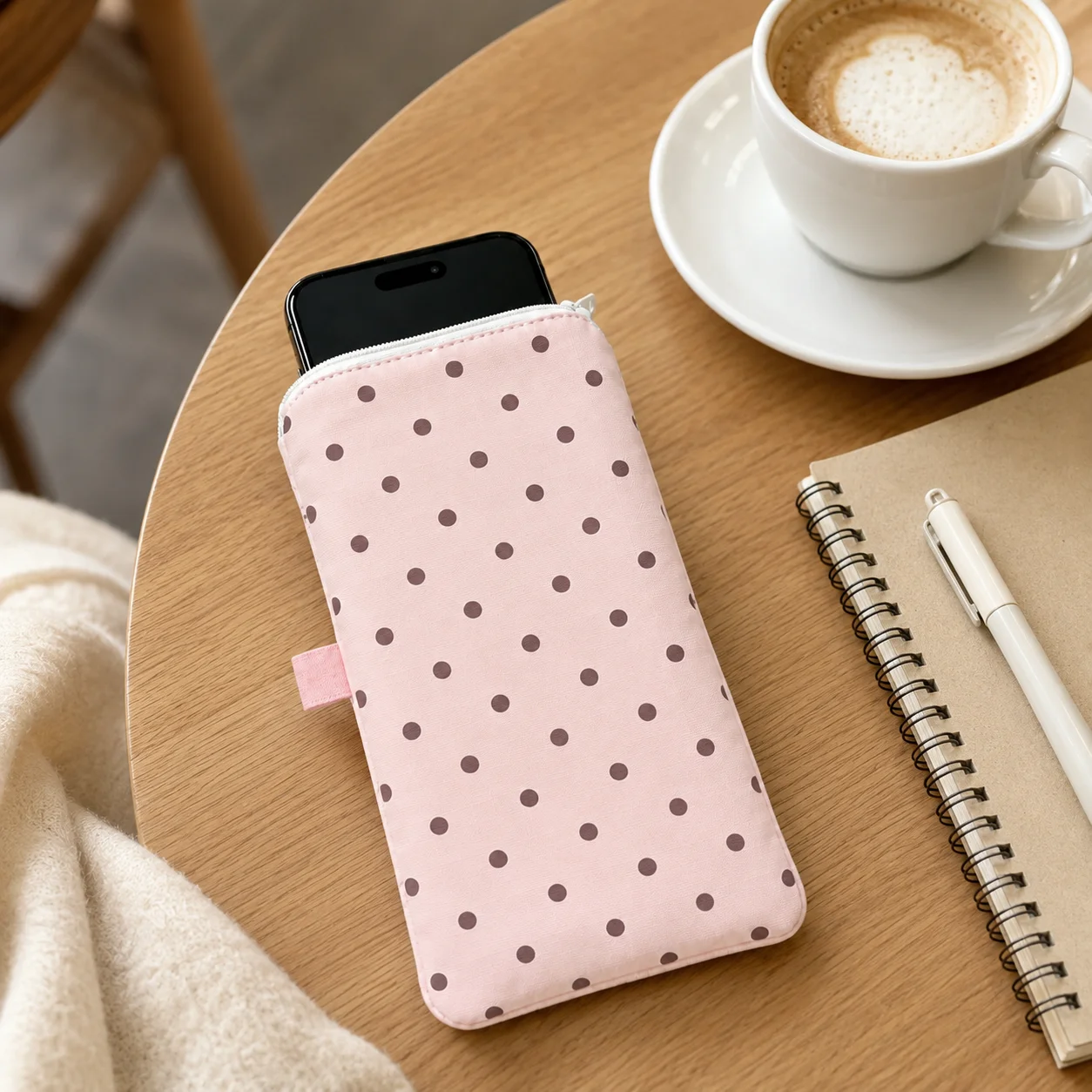 Borsa per telefono rosa a pois da donna, custodia morbida con cerniera e linguetta di apertura per viaggi, borsa a mano, scuola e uso quotidiano - immagine 2