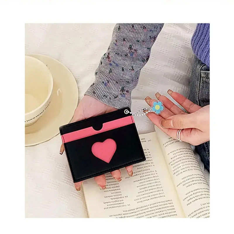 Ins Lovely Card Wallet PU Leather Luxury Cute Fashion Card Holder Girls Casual Heart Slim Woman Portable Cover Bag Gift