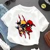 Deadpool & Wolverine White T-shirt Round Neck Loose Summer Clothing Comfortable Breathable Character Children Birthday Hot Gift 5