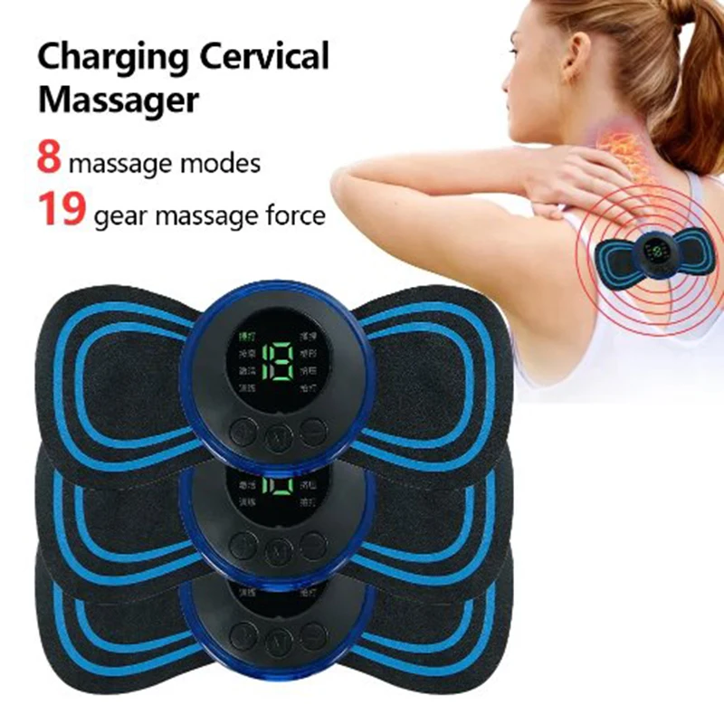 Smart EMS Neck Massager Mini Neck and Back Stimulator Massager Portable Gel Pad Sticker Thin