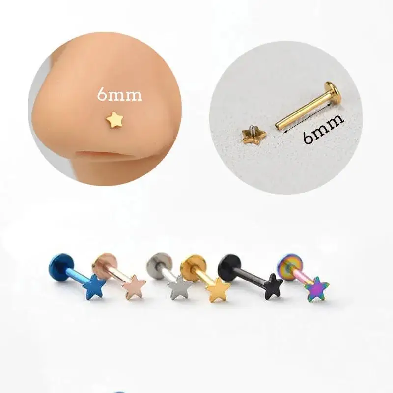 1PC Titanium Steel Ear Tragus Cartilage Helix Daith Piercing Stud Earrings for Women Star Moon Labret Piercing Lip Nose Ring 16G 5