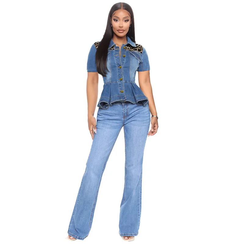

2023 Women Denim Jacket Ruffle Hem Slim Fit Women Short Jeans Jackets Coat Vintage Turn Down Collar Denim Coat Outerwear Femme