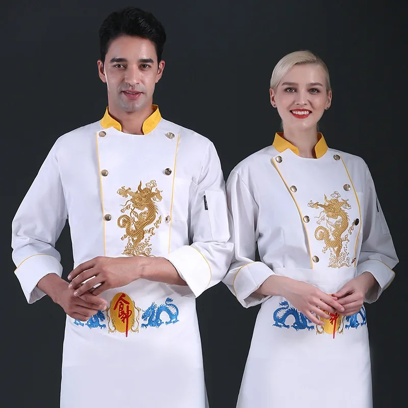 

Long Work Point Men's Chef Uniform Waiter Jacket Restaurant Adult Cake Catering Baker's Chef's Sleeved Clothes Kitchen Back