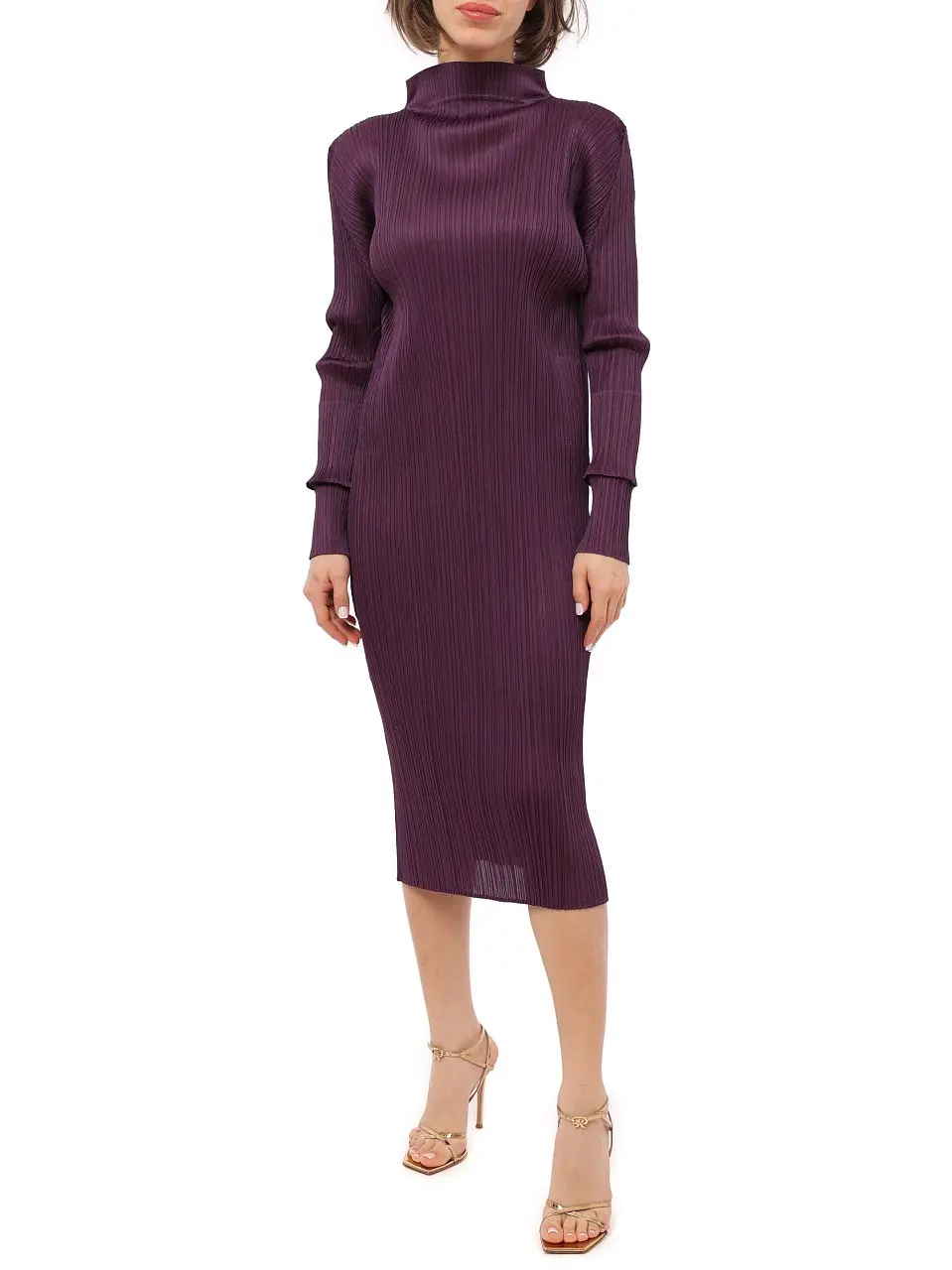 

Issey Miyake Women Turtleneck Long Sleeve Claret Dress 2024 New Korean Fashion Elegant Causal Designer Pleated Dresses