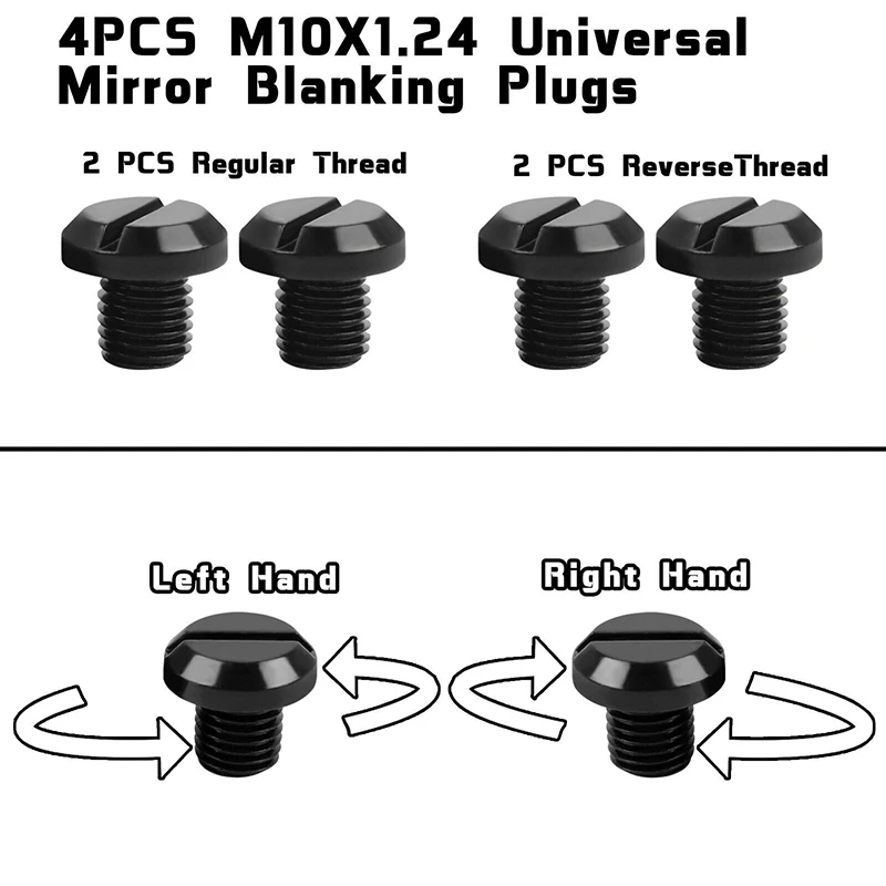 Motorcycle Mirror Plugs M10x1.25 CNC Universal Motorcycle Mirror Hole Blanking Plugs Screws Bolts Right Left Hand Thread Mirror Hole Caps