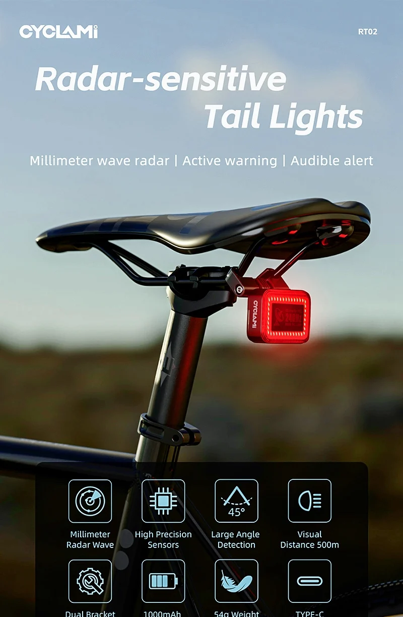 Description Picture 3 of itemCYCLAMI Bicycle Intelligent Radar Taillight Bike Smart Brake Sensing Rear Lamp with Beeper Alarm Cycling Safety Tail Light RT02