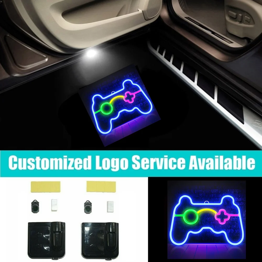 

2Pcs Game Neon Sign Gamepad Shape Logo Car Door Welcome Projector Shadow Lights Car Accessories