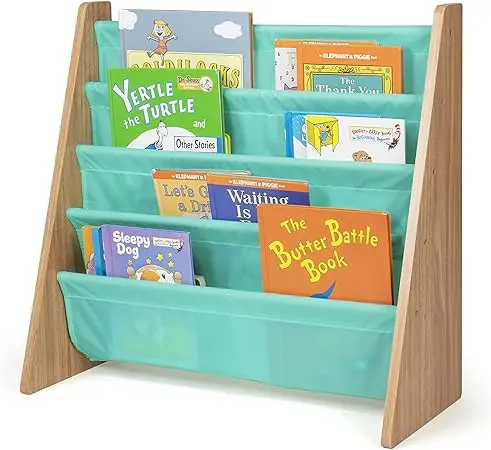 

Kids Bookcase with 4 Shelves, Seafoam Green/Navy/White