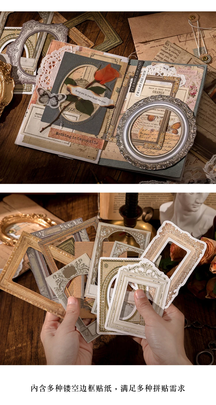 10 teile/paket Dekor Sammelalbum Vintage Aufkleber Materialien Papier Retro Rahmen DIY Junk Journal Collage Fotoalbum Retro Aufkleber – Detail 11