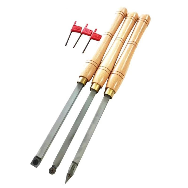 

3 Pcs Carbide Tipped Wood Turning Tools Beech Lathe Tool Wood Turning Lathe Accessory Handle Top Self With 1 Accessory