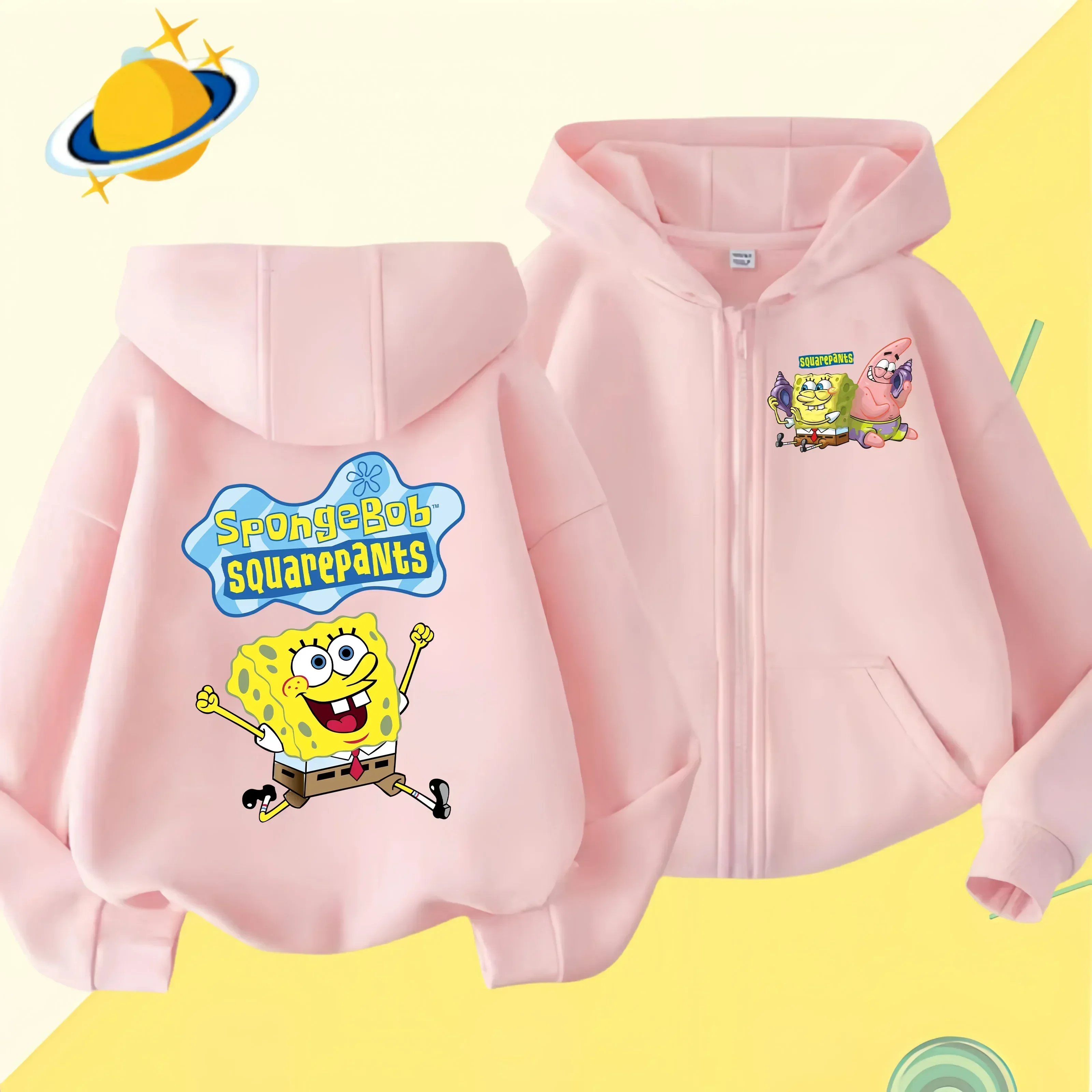 Spongebob Squarepants Zipper hoodie Cartoon Family Sweater for Autumn and Winter Thin or Fleeced Long-Sleeved Hooded Sweatshirt 5