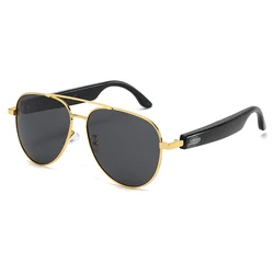 Enhanced Bluetooth Aviator Sunglasses for Men - Polarized UV Protection, Hands - Free Calling, Touch Control, Water - Resistant for Outdoor Activities (Gold)