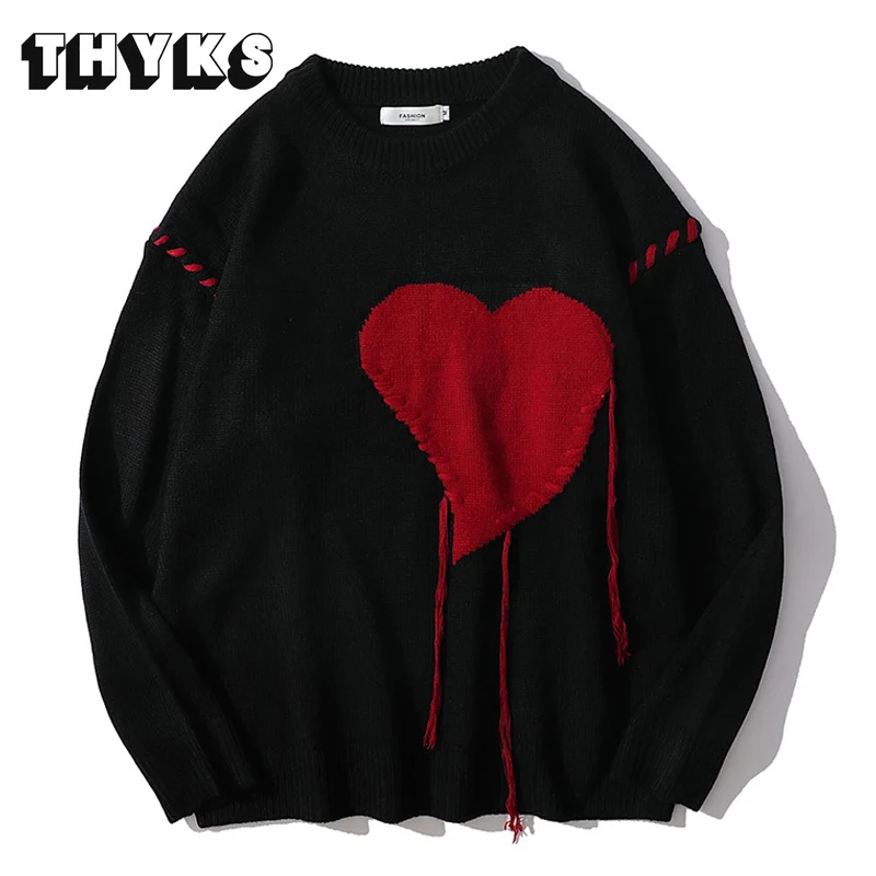 

Women's Vintage Harajuku Sweater Pullovers O-Neck Casual Fashion Heart Print Oversized Loose Y2K Gothic Female Knitwear Jumper