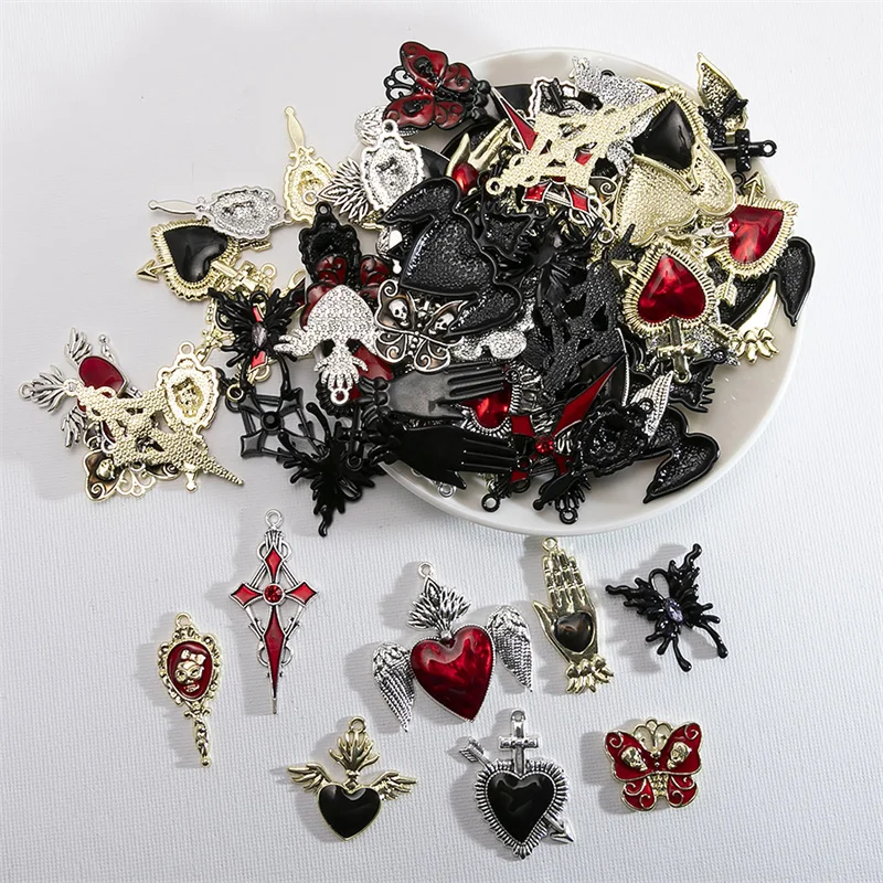 Halloween Charms 10pcs Random Style Gothic Cross Heart Skull Charms Pendant DIY Handmade Earrings Jewelry Accessories
